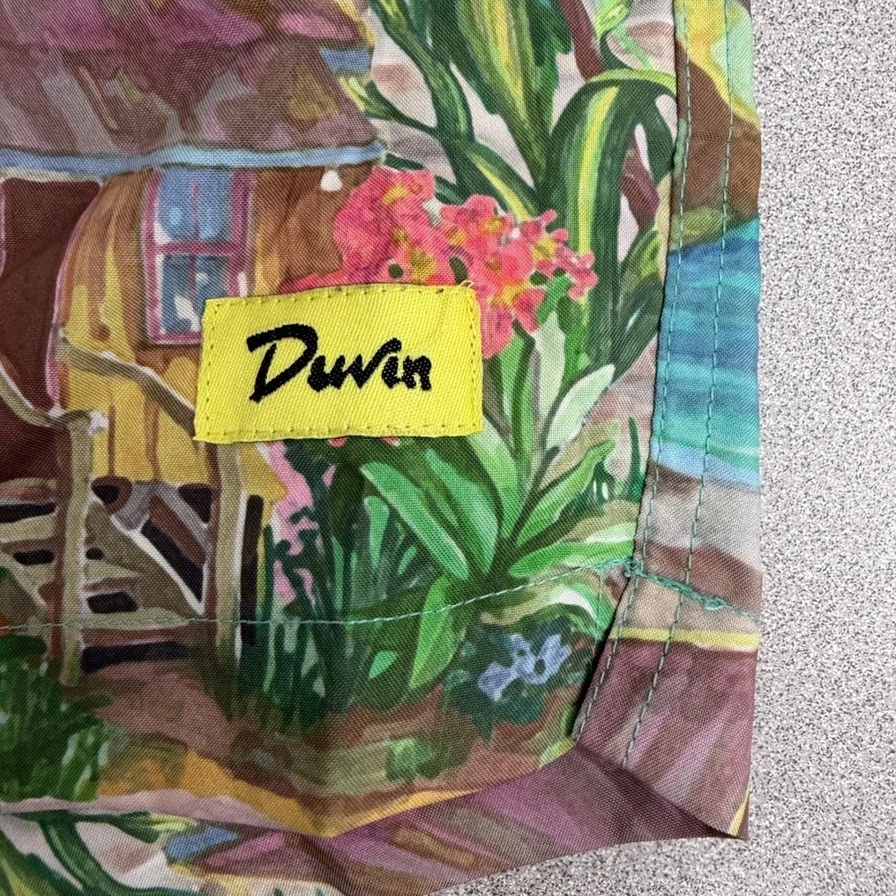 Duvin Shorts Mens Medium Blue Tropical Beach Surf Shack Print Swim Trunks